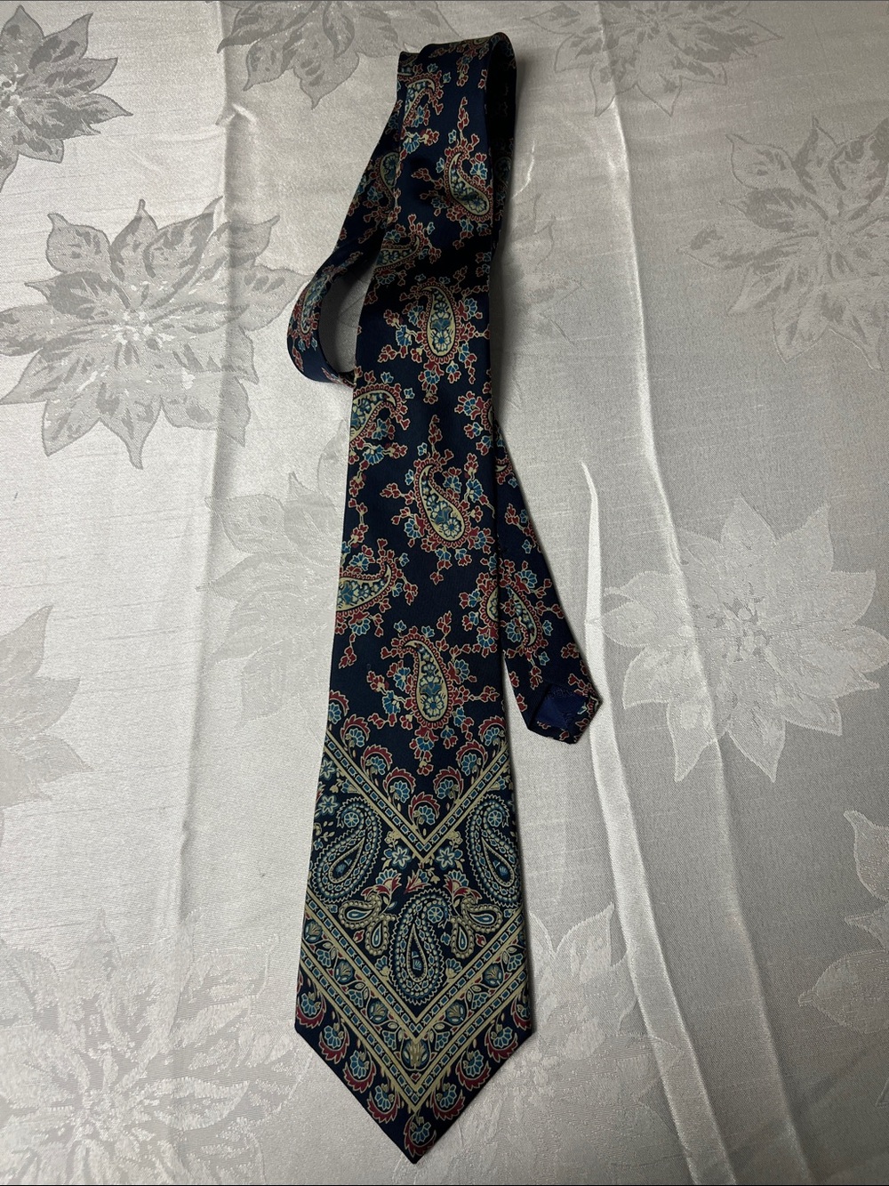 Liberty of London Vintage Navy Paisley Silk Tie with Red and Teal Accents